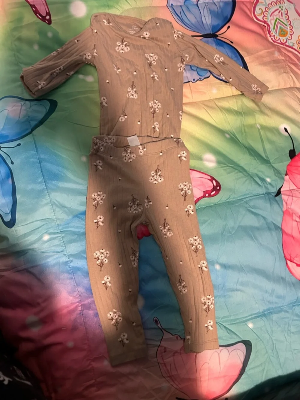 Kids Floral Ribbed Matching Set - Tan - Picture 2 of 2